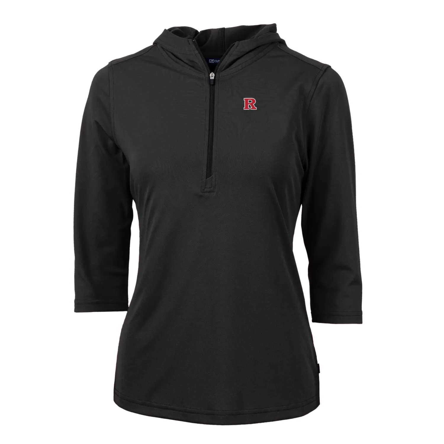 Cutter & Buck Rutgers Scarlet Knights Women's Black Virtue Eco Pique Half-Zip 3/4 Sleeve Pullover Hoodie