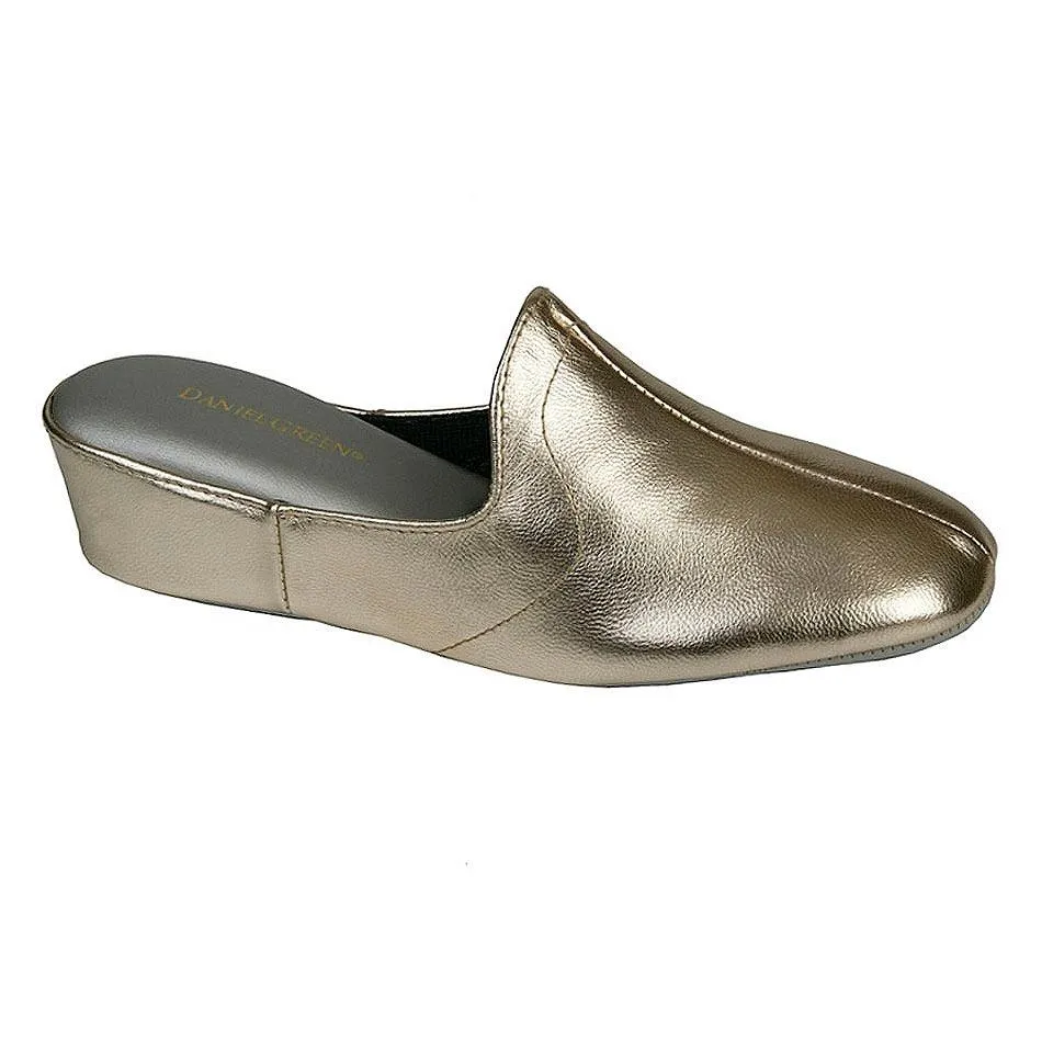 DANIEL GREEN WOMEN'S GLAMOUR PEWTER LEATHER WEDGE SLIPPER