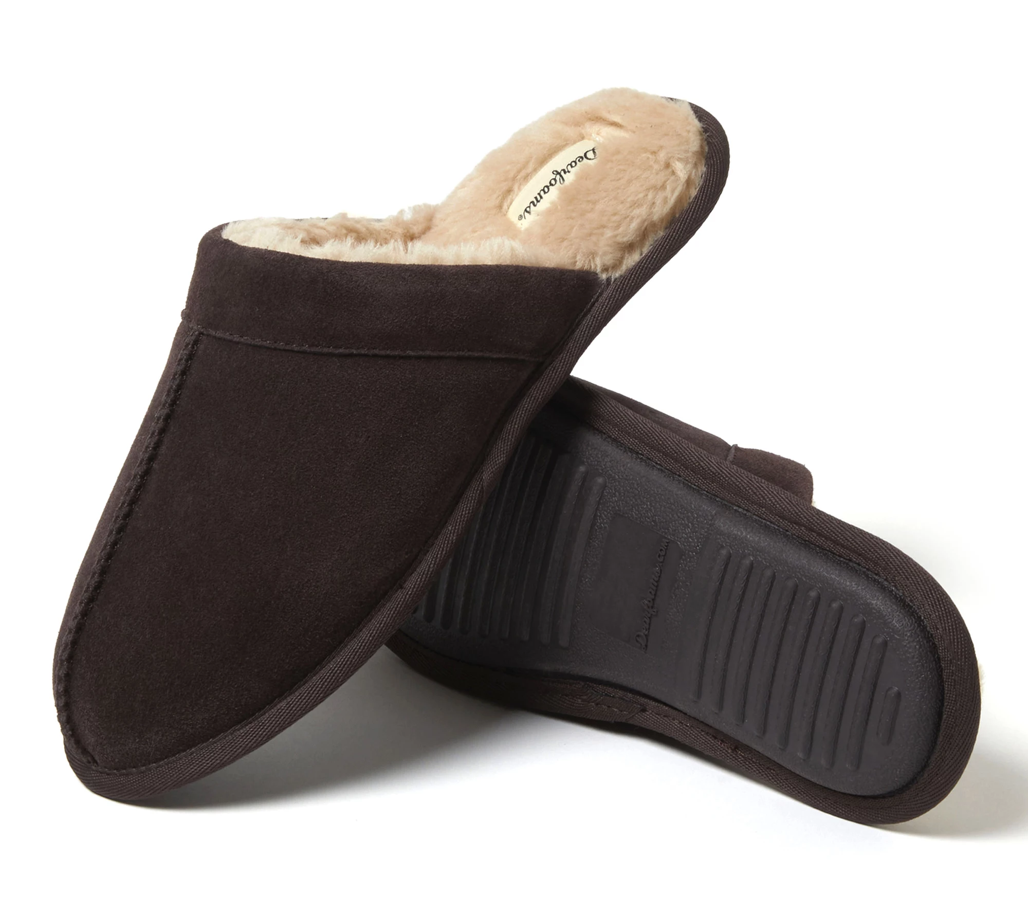 Dearfoams Men's Indoor/Outdoor Genuine Suede Scuff Slipper