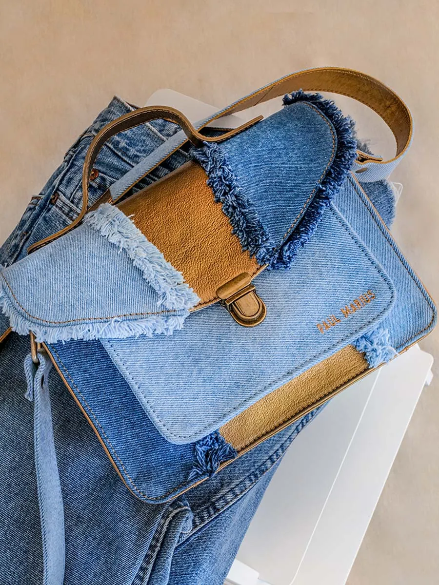 Denim and Leather Handbag Women - Mademoiselle George Denim | PAUL MARIUS