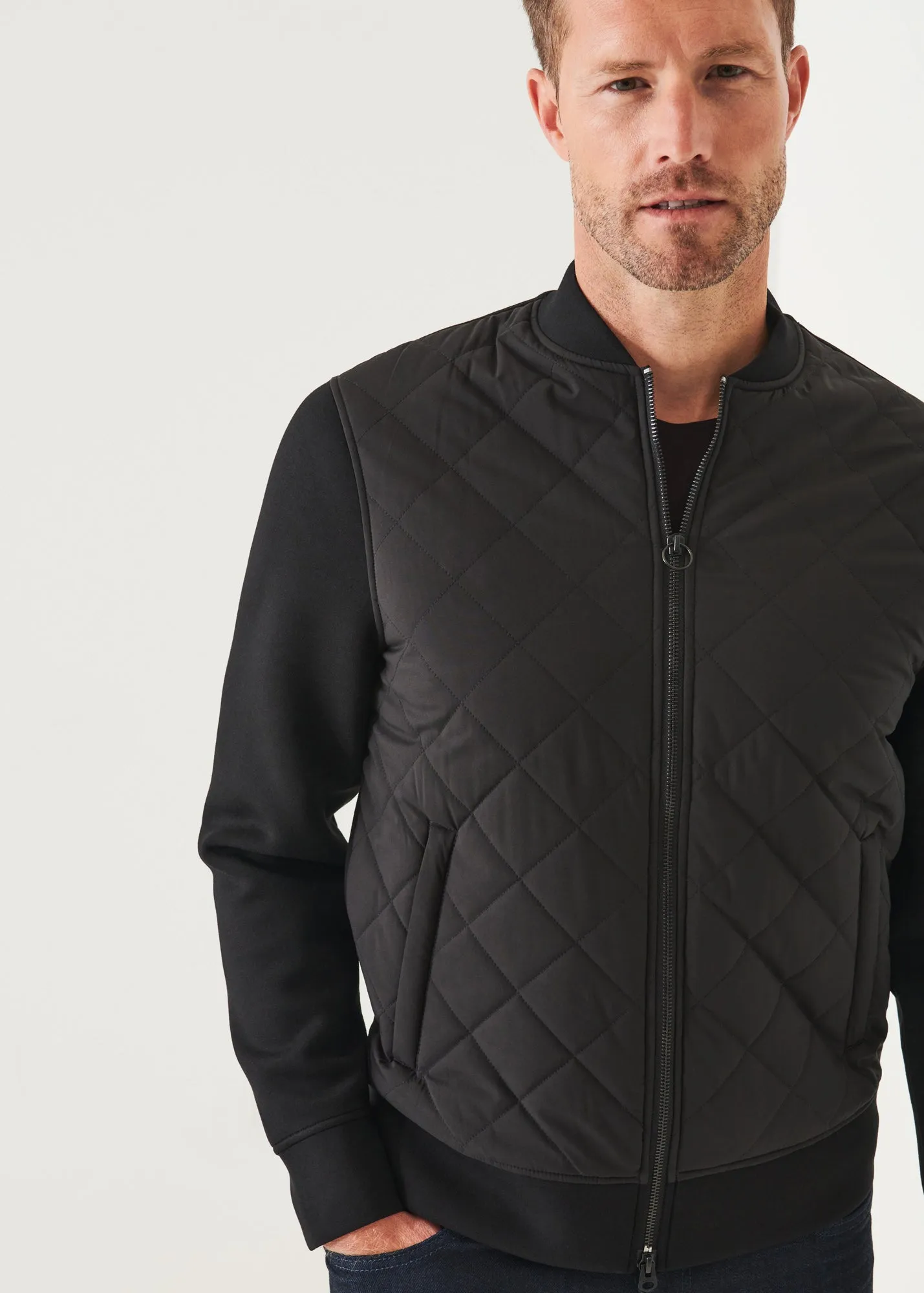 DIAMOND QUILTED ZIP-UP BOMBER JACKET