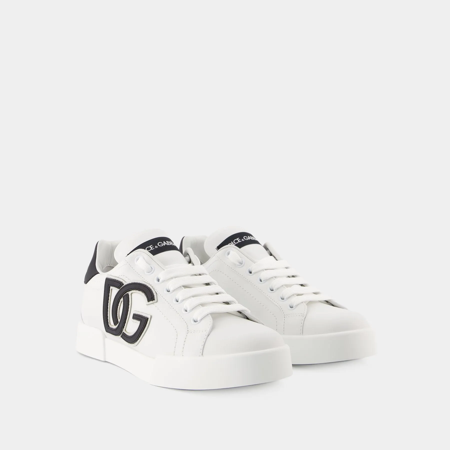 Dolce&Gabbana  Portofino Logo-Print Sneakers - Dolce&Gabbana - Leather - Black/ White