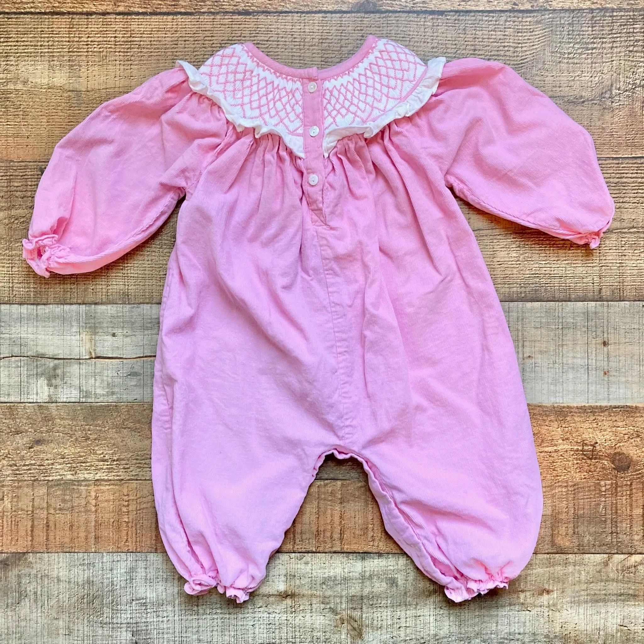 Eliza James Kids Pink Heart Smocked Romper- Size 18M