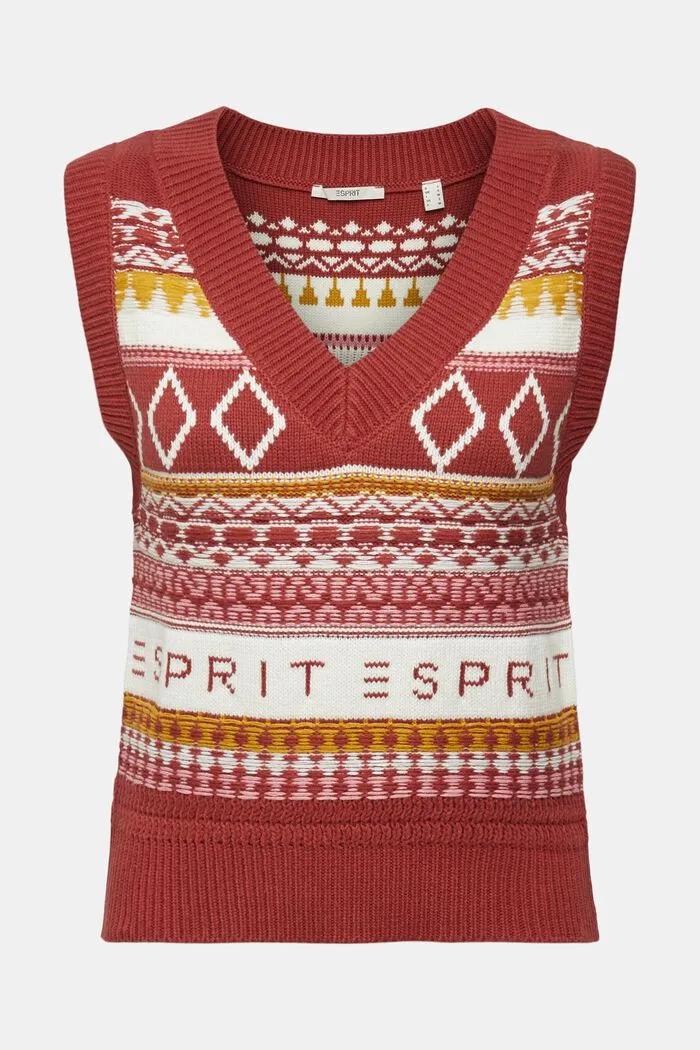 Esprit Fairisle Sweater Vest Cotton Blend In Terracotta