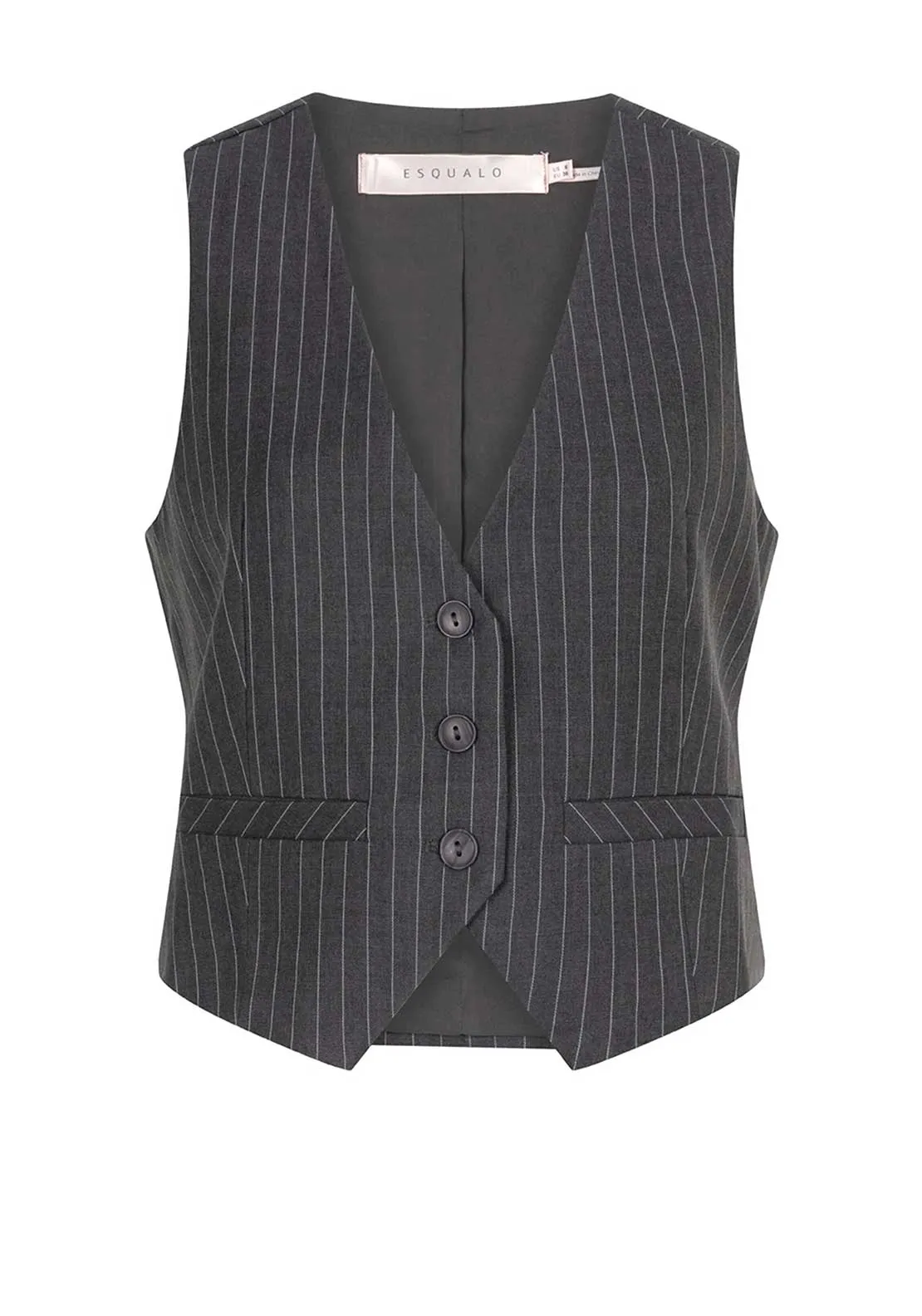 Esqualo Pinstripe Button Up Waistcoat, Dark Grey