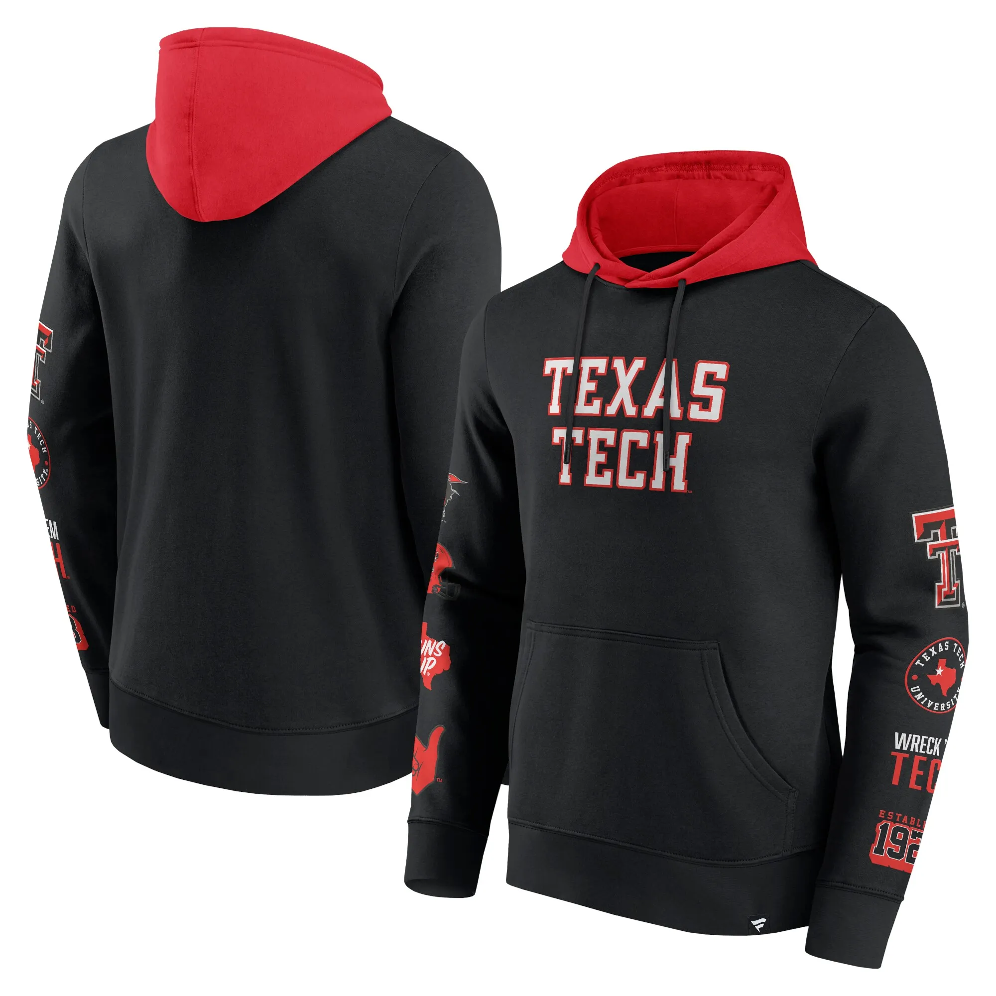 Fanatics  Texas Tech Red Raiders   Black/Red Color Block Badge Fleece Pullover Hoodie