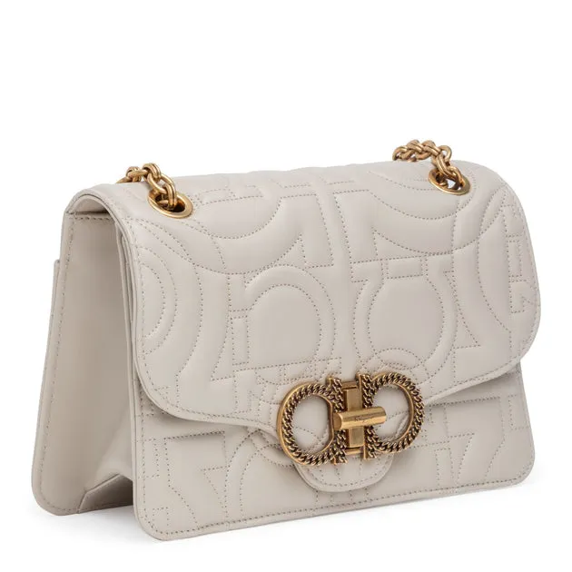 Ferragamo Gancino quilting light beige leather matelasse bag