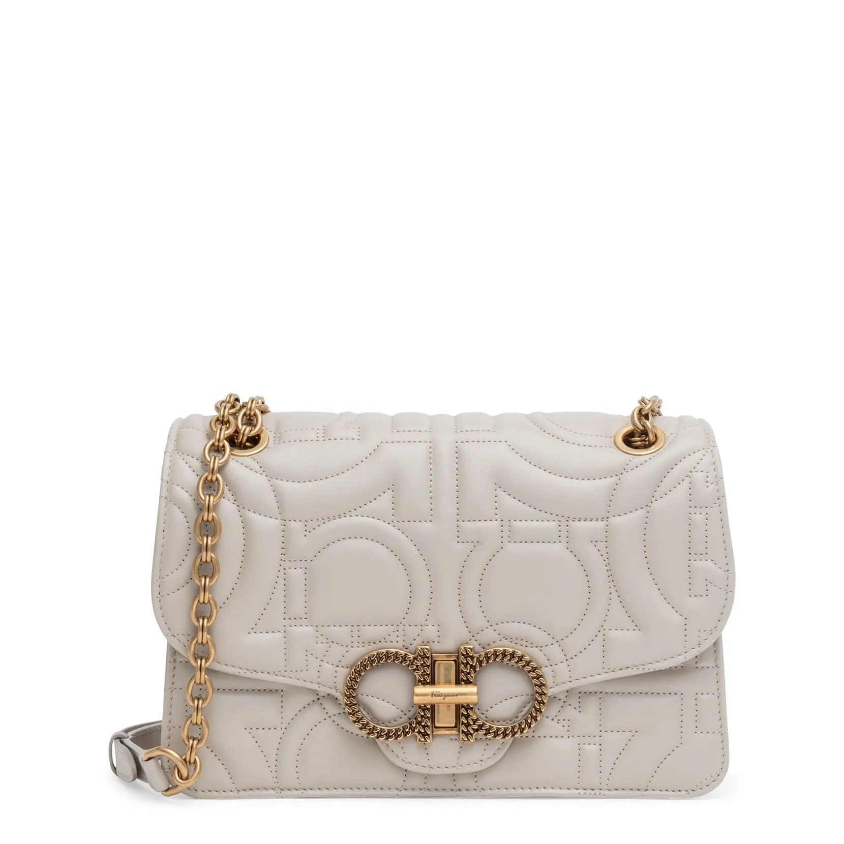 Ferragamo Gancino quilting light beige leather matelasse bag