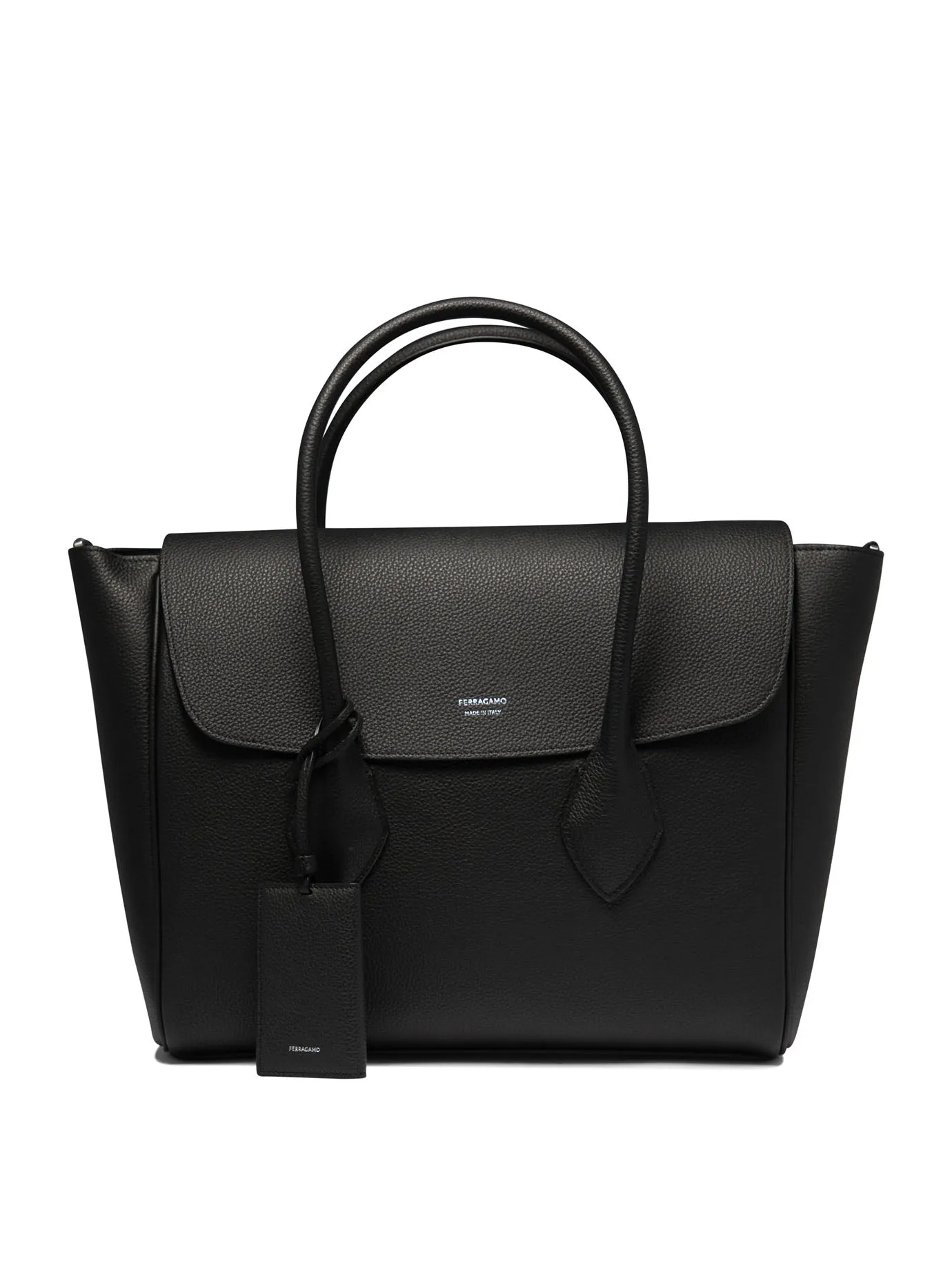 FERRAGAMO Stylish Black Leather East-West Handbag for Men