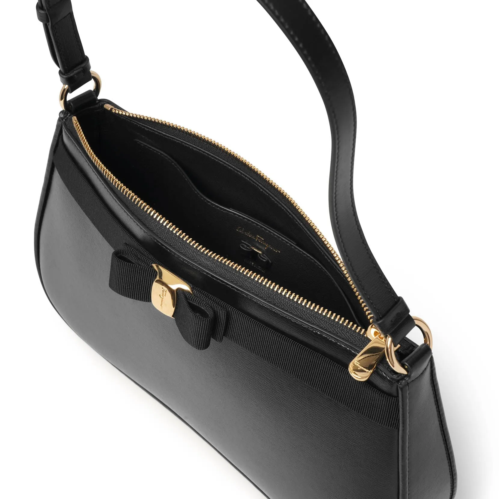 Ferragamo Vara grosgrain bow black leather bag