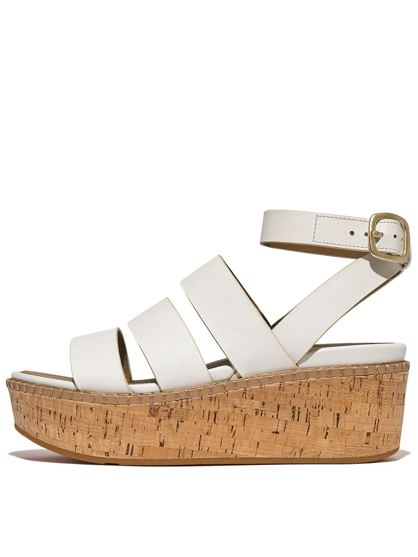 FitFlop Eloise Leather/cork Strappy Wedge Sandals - Urban White