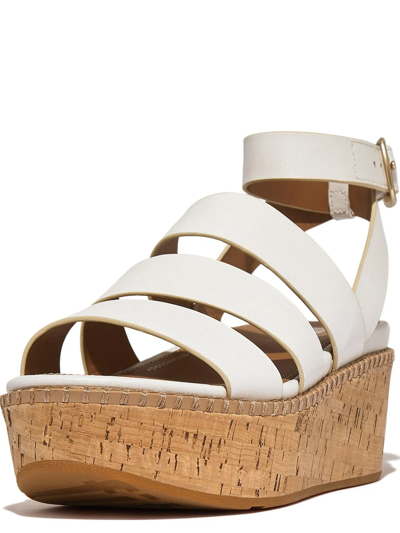 FitFlop Eloise Leather/cork Strappy Wedge Sandals - Urban White