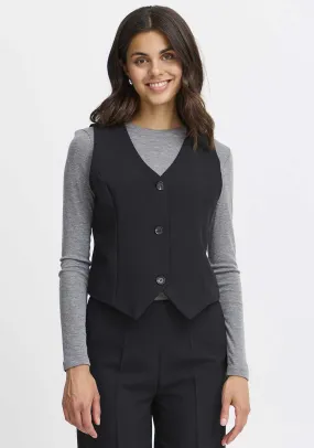 Fransa Abigal V Neck Waistcoat, Black