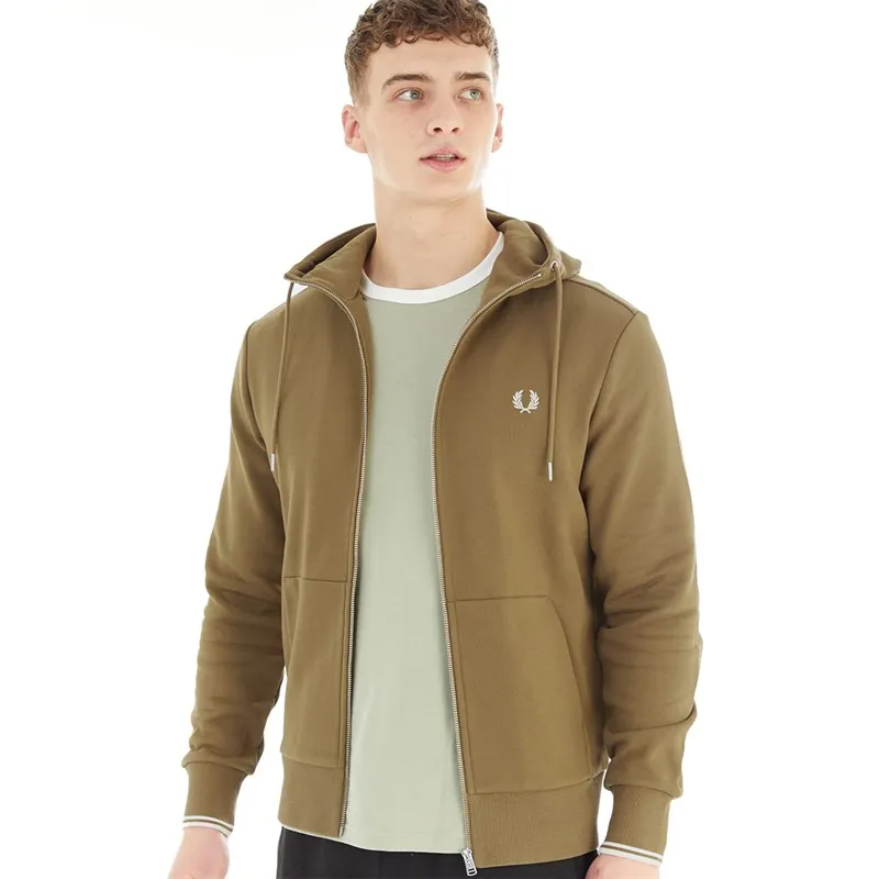 Fred Perry Mens Zip Through Hoodie Shaded Stone