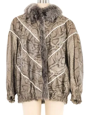 Fur Trimmed Snakeskin Bomber