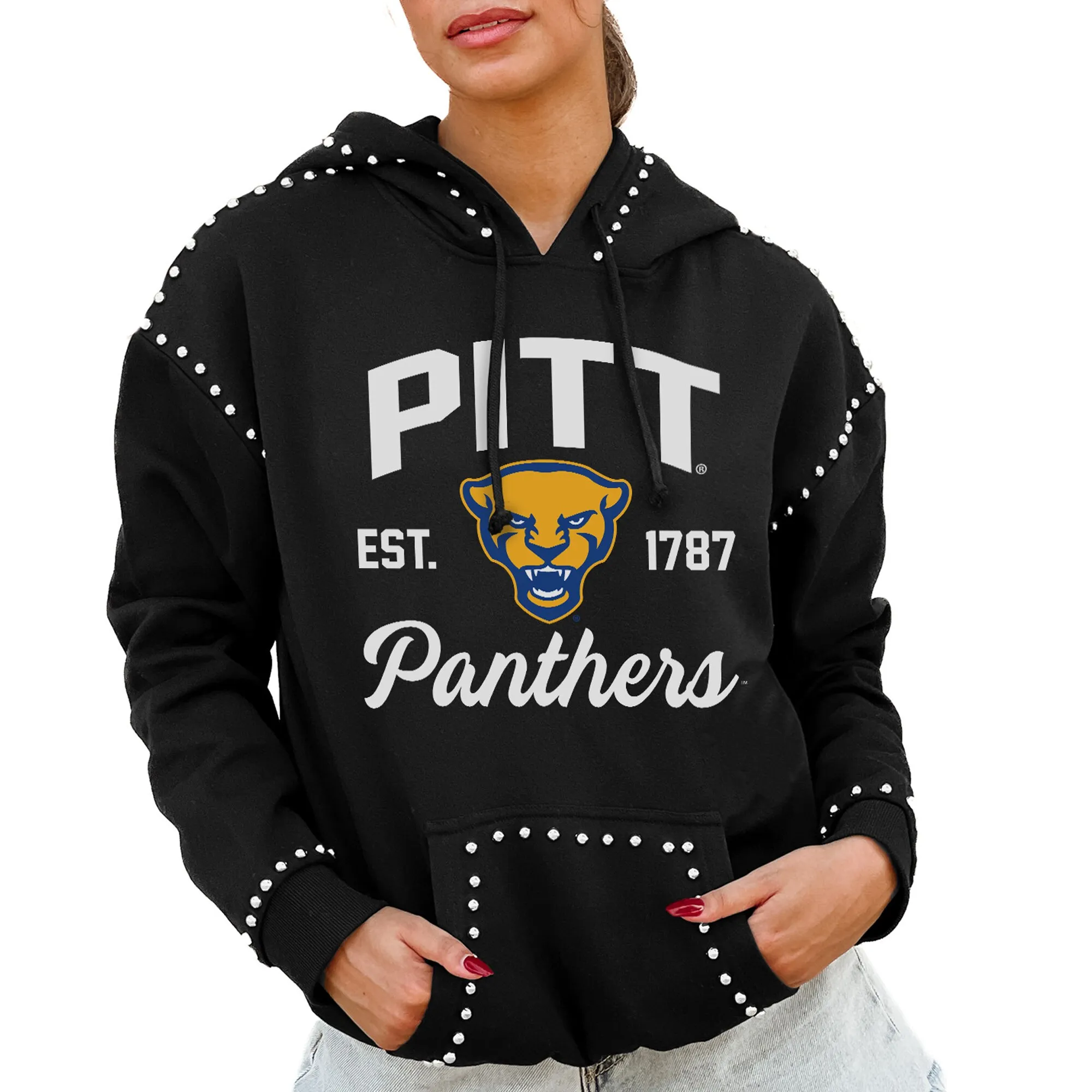 Gameday Couture  Pitt Panthers Women's Black Studded Pullover Hoodie