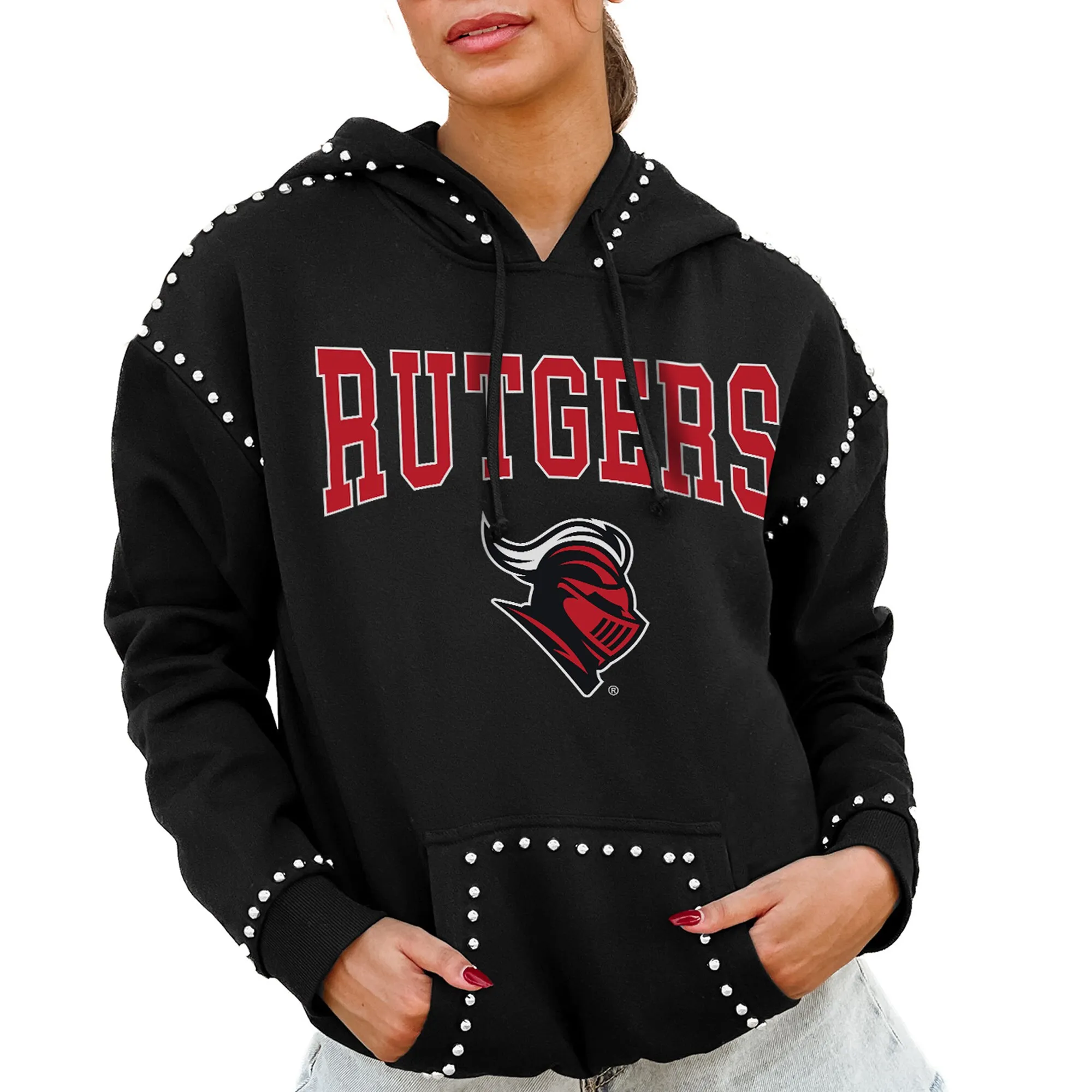 Gameday Couture  Rutgers Scarlet Knights Women's Black Studded Pullover Hoodie