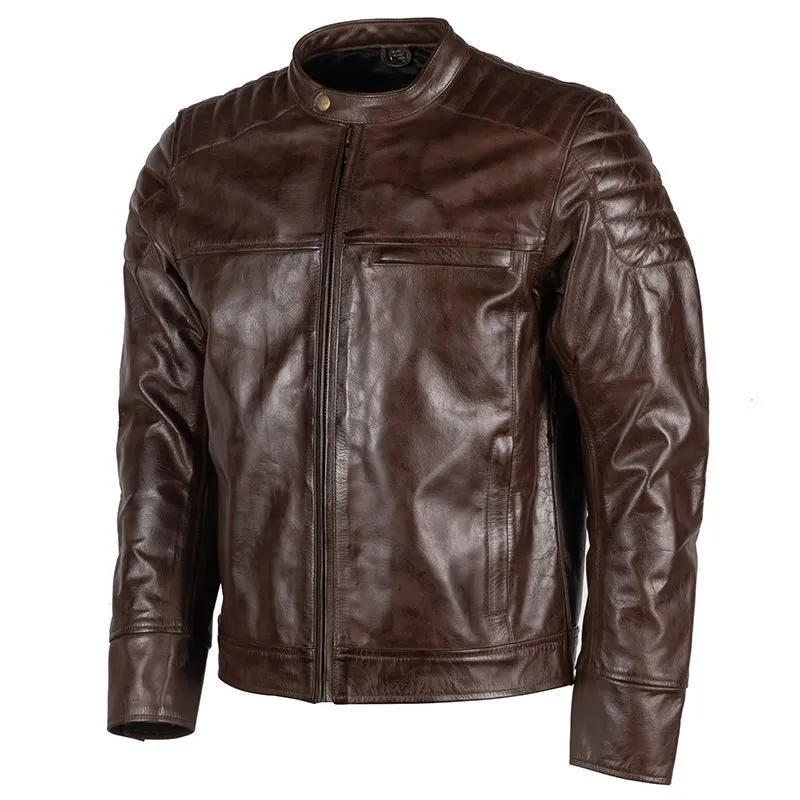 Genuine dark Cognac Men's Leather Biker Jacket