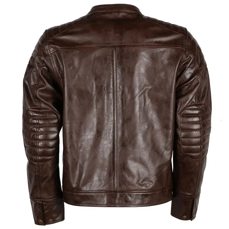 Genuine dark Cognac Men's Leather Biker Jacket