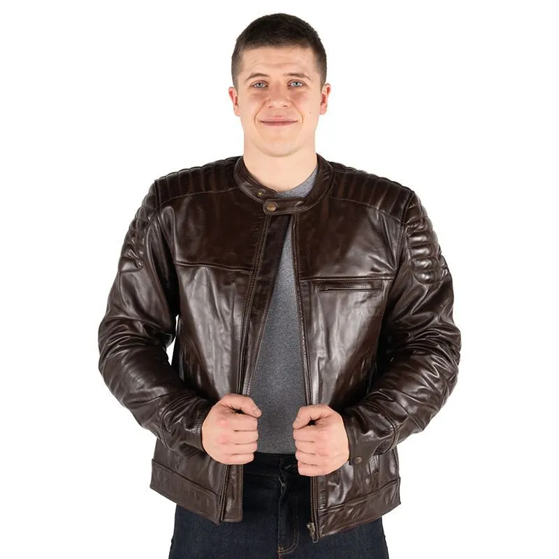 Genuine dark Cognac Men's Leather Biker Jacket