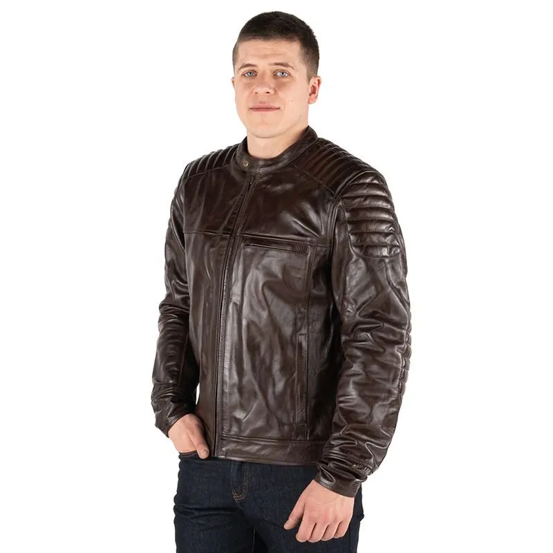 Genuine dark Cognac Men's Leather Biker Jacket