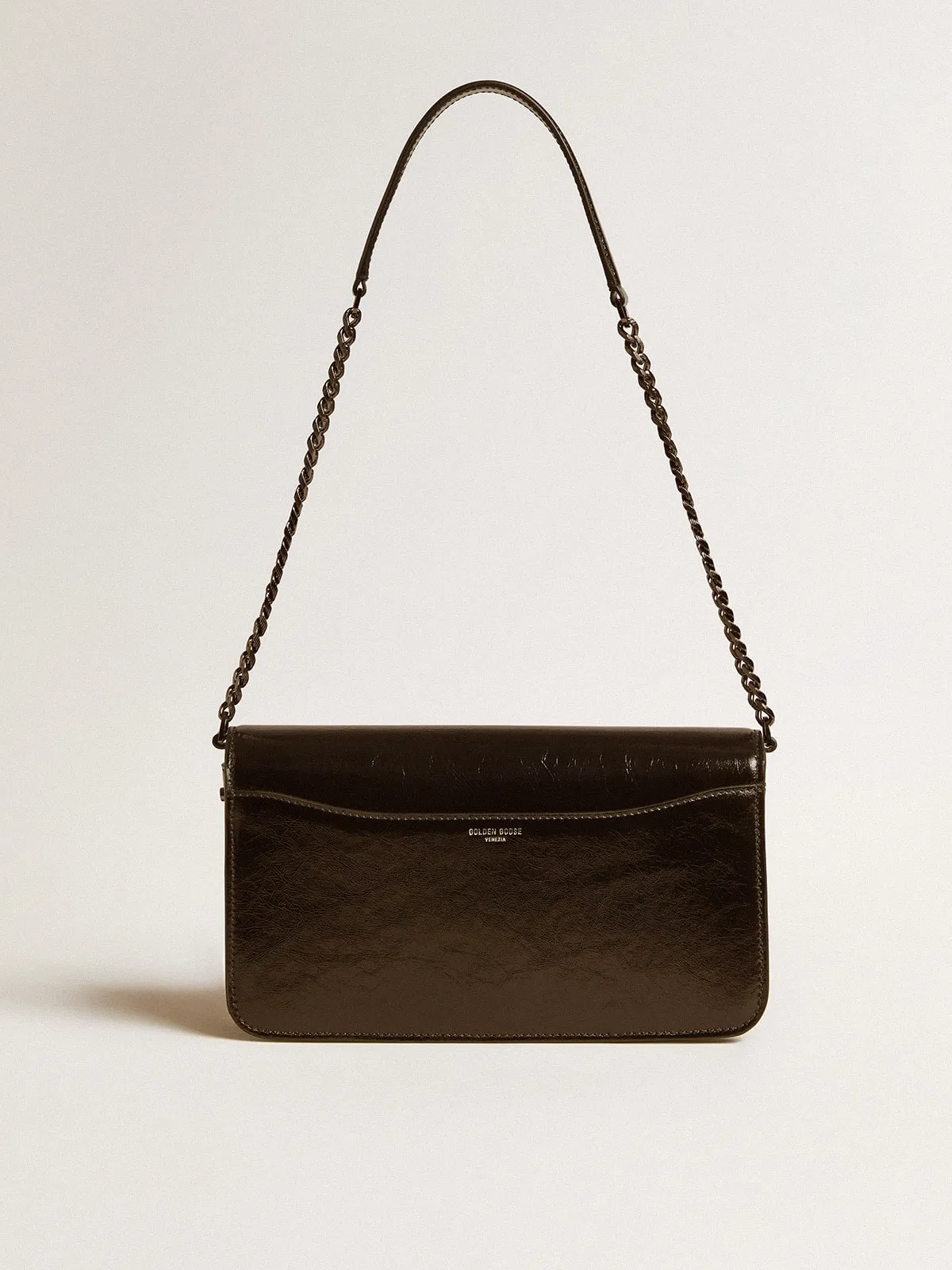 Gioia Bag in black glossy leather with metal details