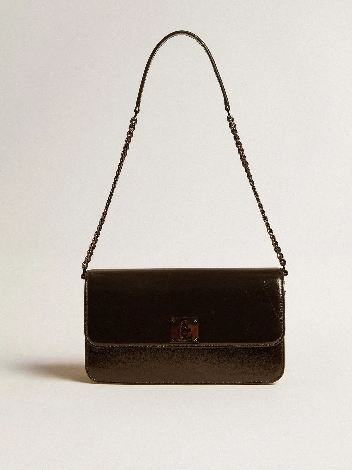 Gioia Bag in black glossy leather with metal details