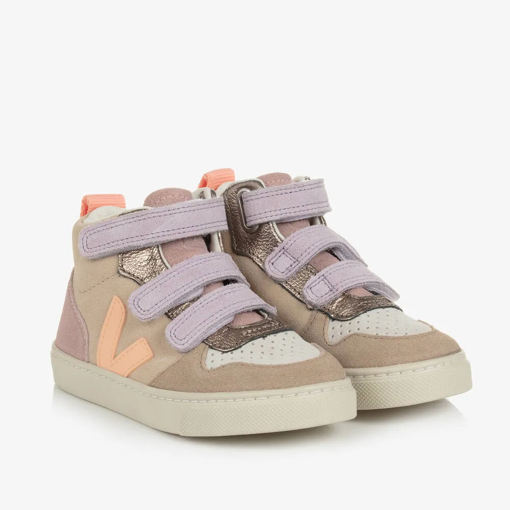 Girls Beige & Orange Suede V-10 Mid Trainers