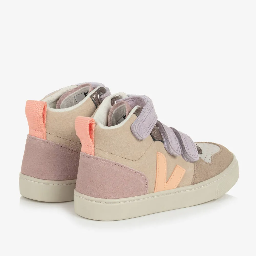 Girls Beige & Orange Suede V-10 Mid Trainers