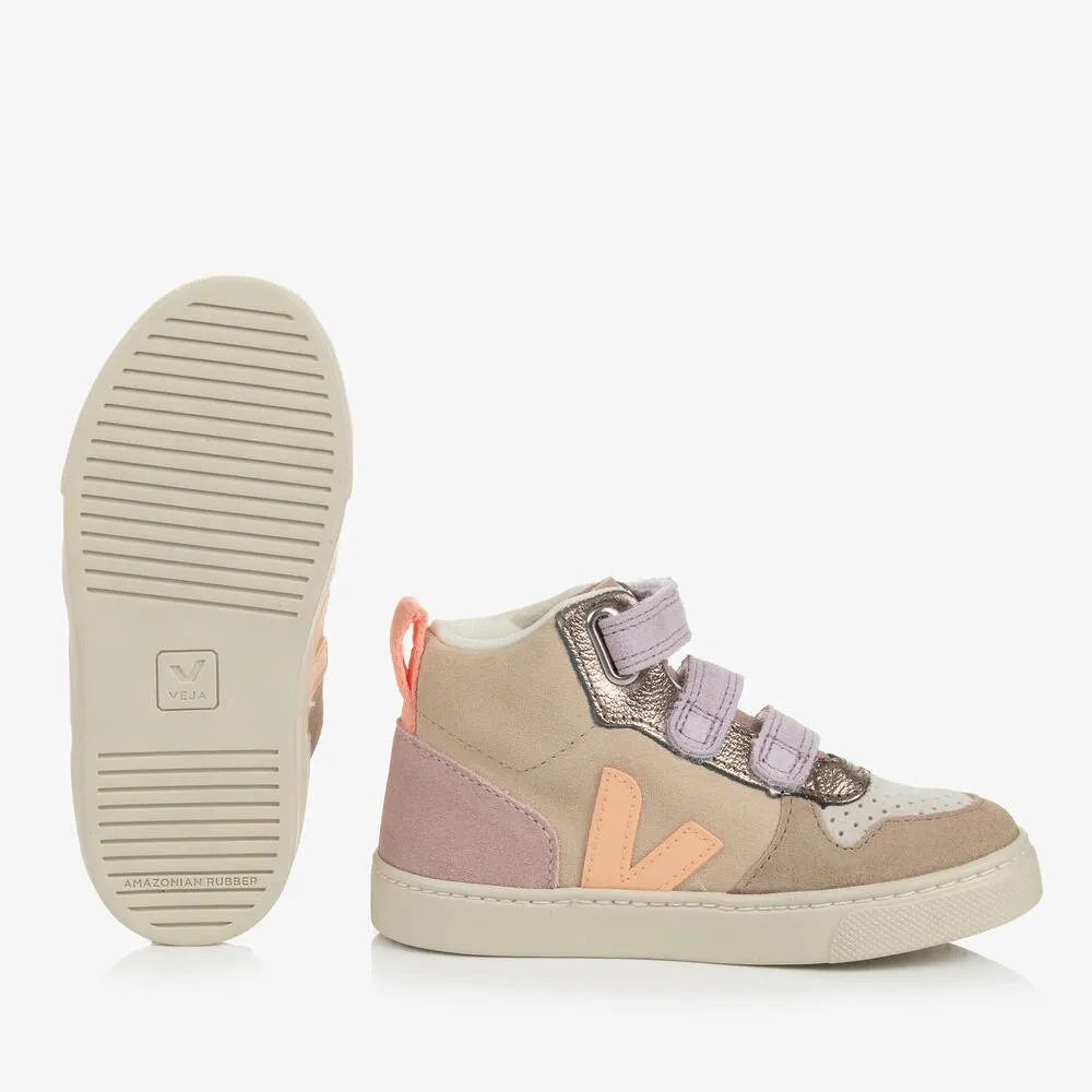 Girls Beige & Orange Suede V-10 Mid Trainers