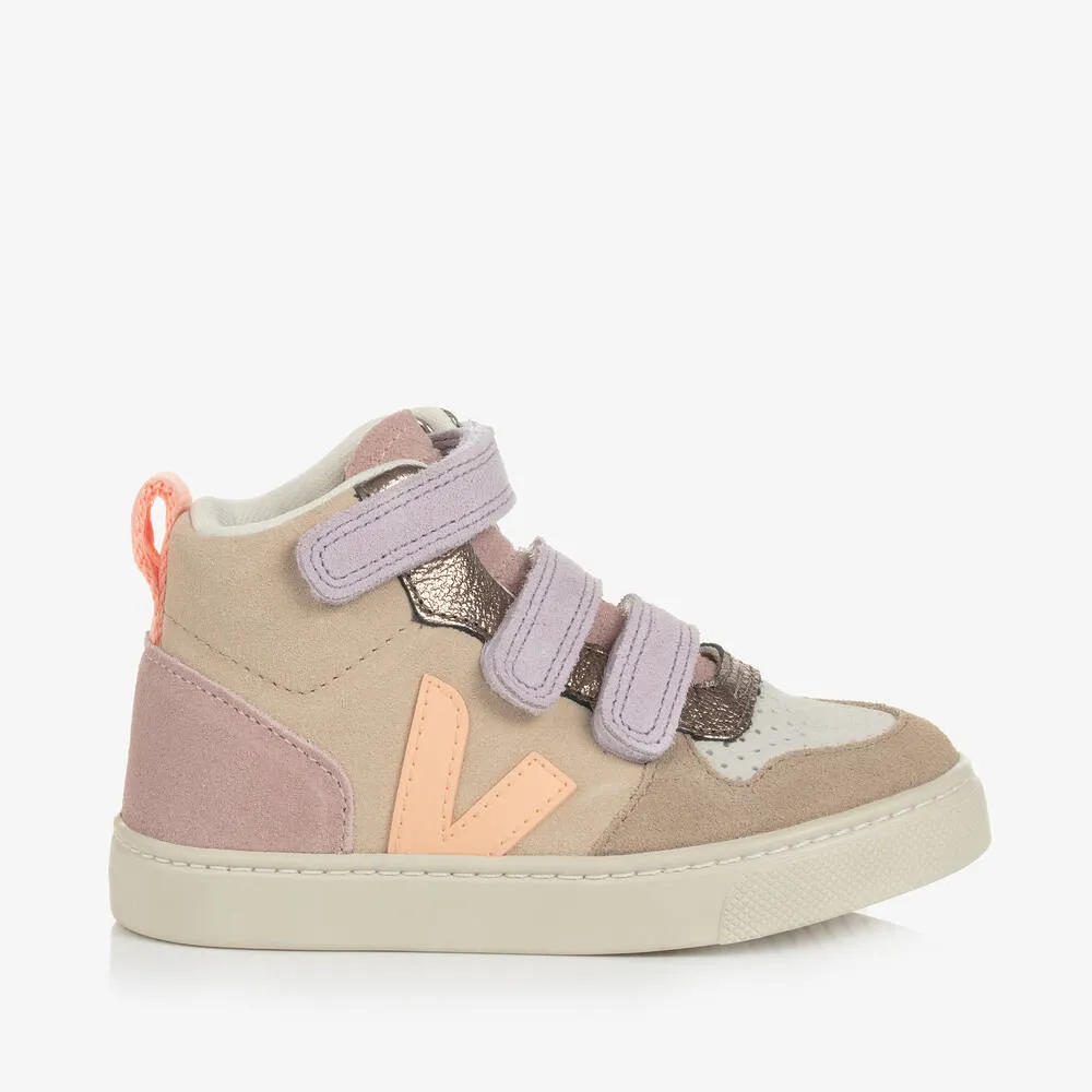 Girls Beige & Orange Suede V-10 Mid Trainers