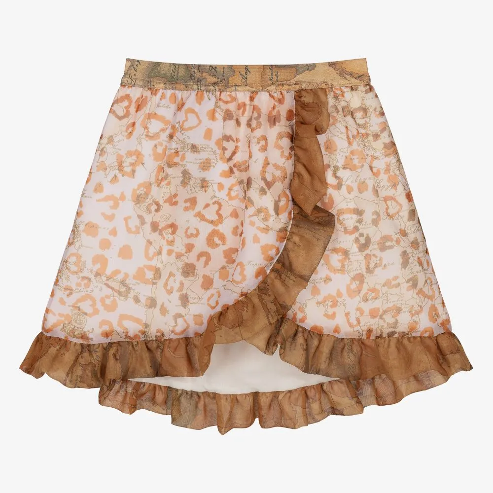 Girls Beige Leopard Skirt 