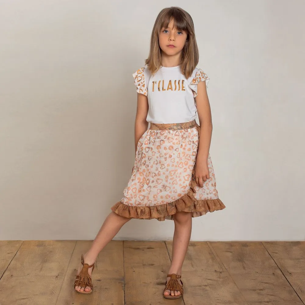 Girls Beige Leopard Skirt 