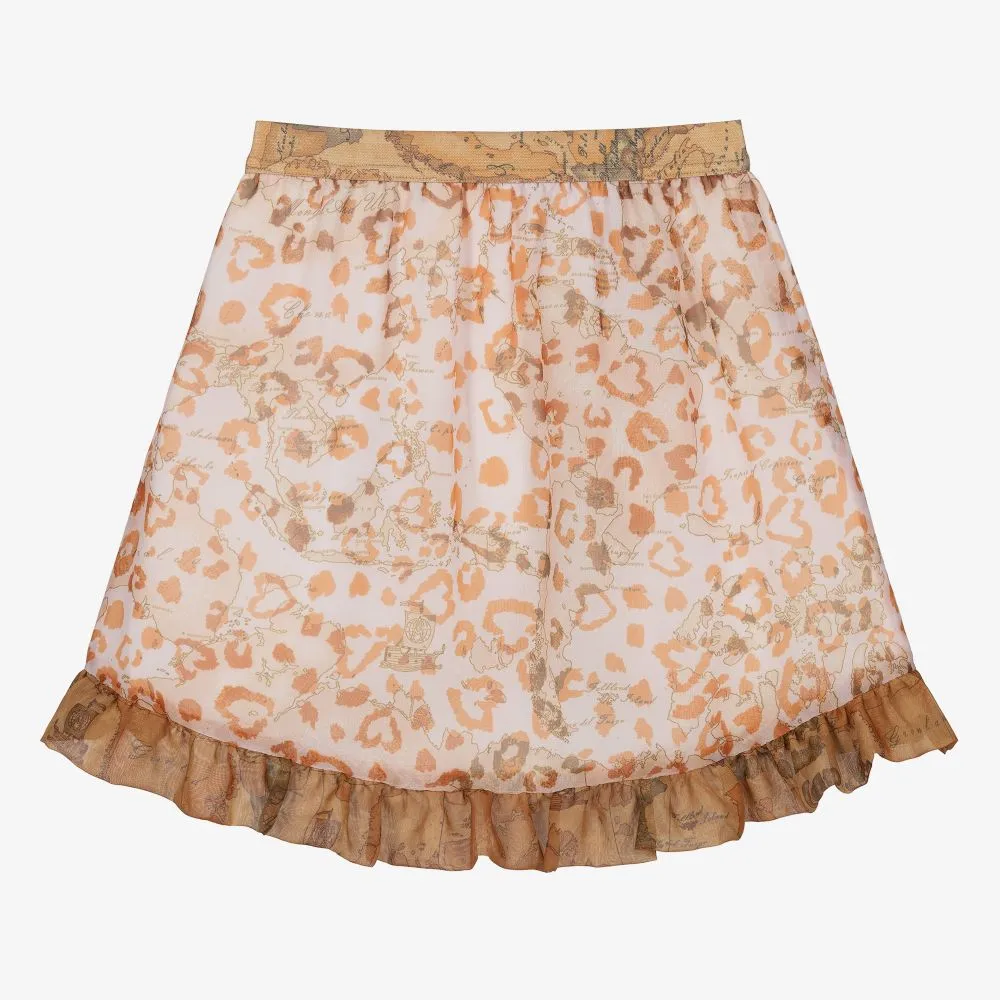 Girls Beige Leopard Skirt 