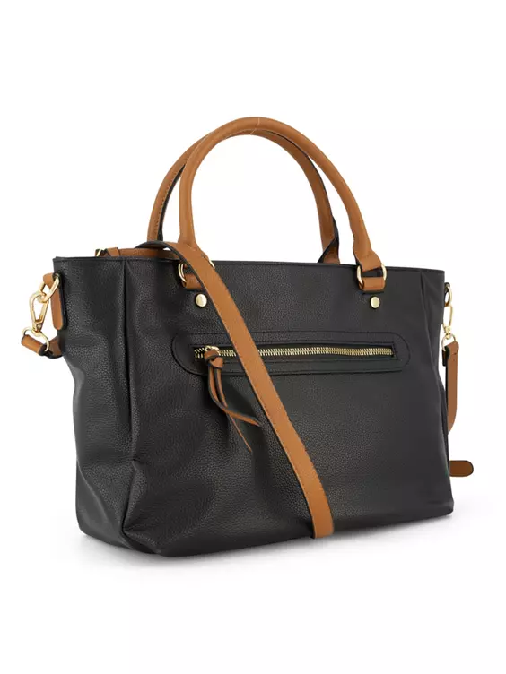 Graceland  Black and Brown Contrast Handbag with Adjustable Shoulder Strap