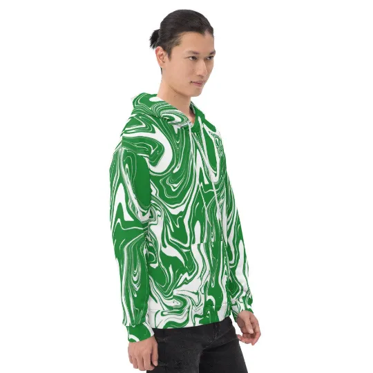 Green and White Oil Spill Pullover Hoodie