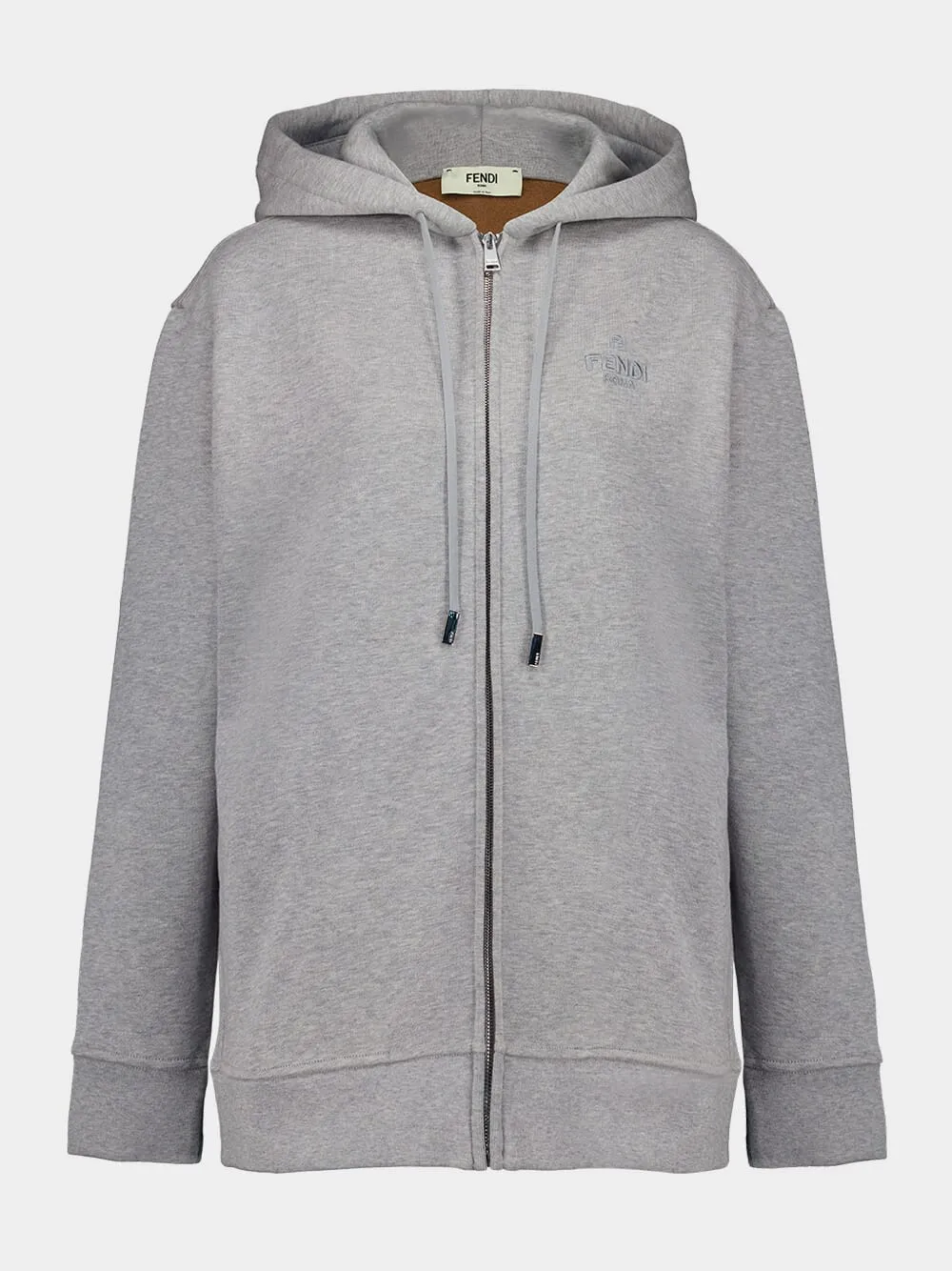 Grey Cotton Zip-Up Hooded Sweatshirt