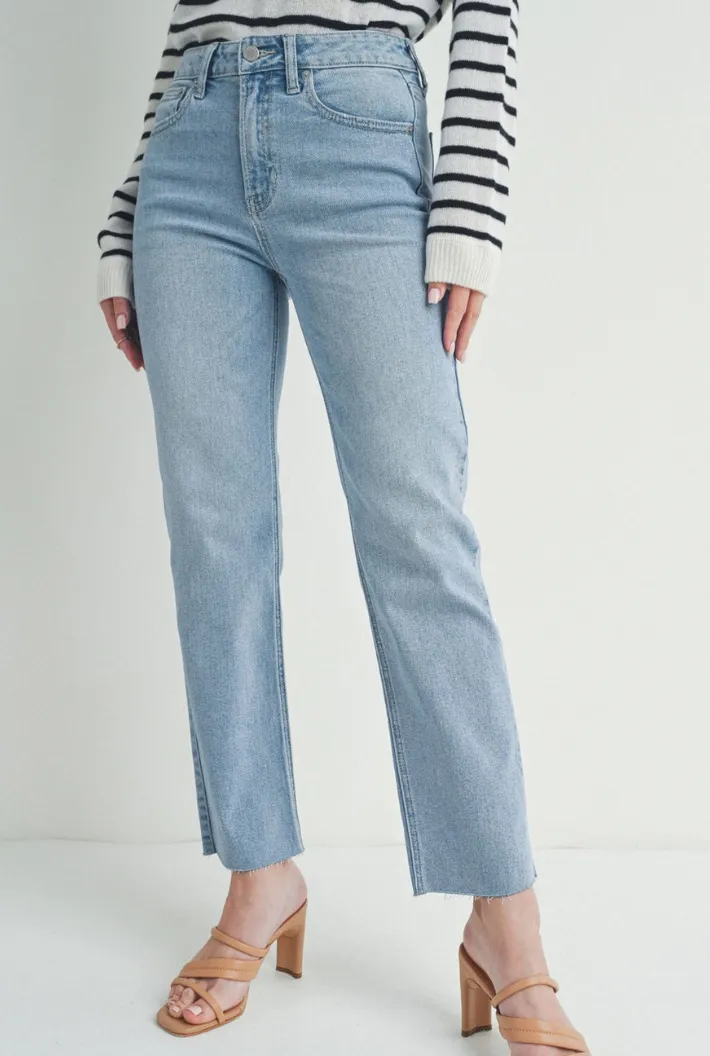 Hem Detail Straight Jeans