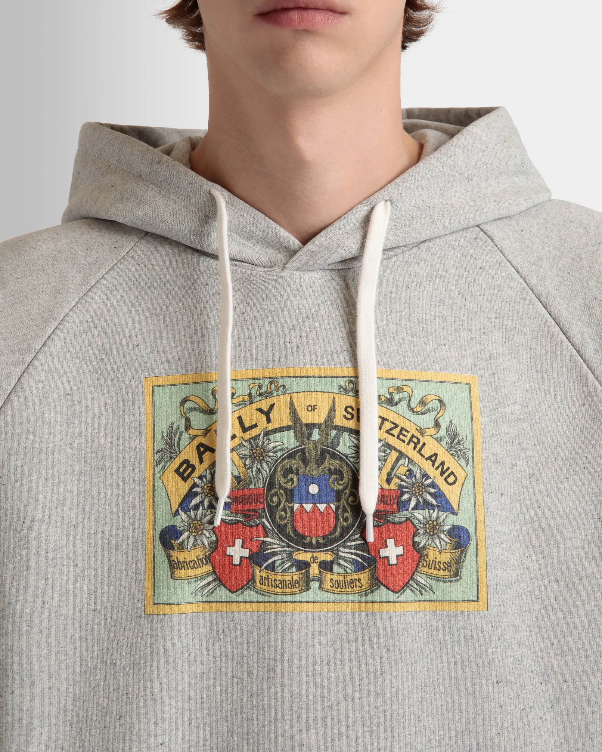 Hoodie With Bally Crest Label In Grey Melange Cotton 