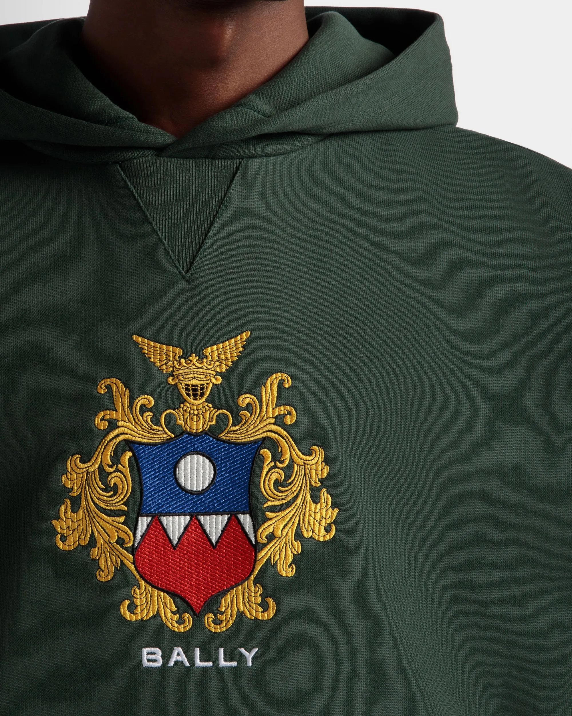 Hoodie With Bally Crest Logo In Bottle Green Cotton 