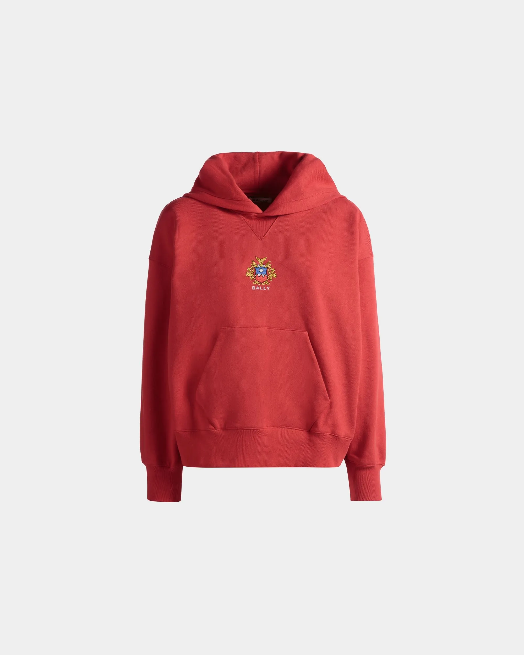 Hoodie With Bally Crest Logo In Candy Red Cotton 