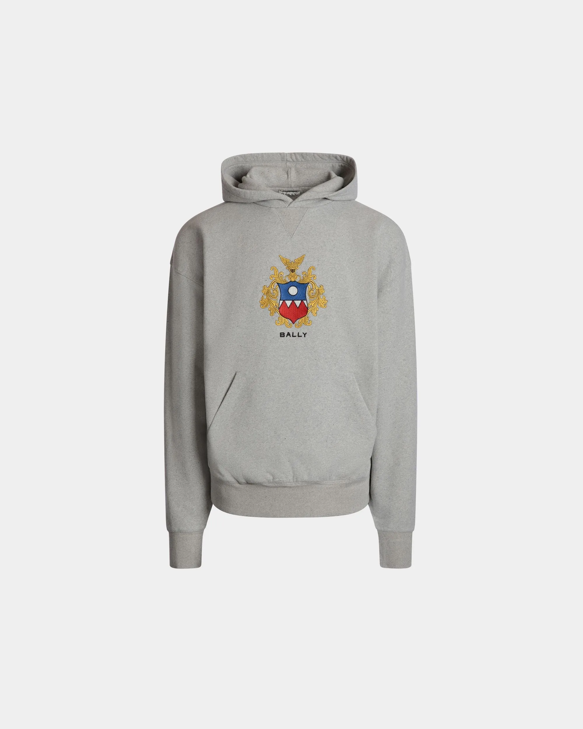 Hoodie With Bally Crest Logo In Grey Melange Cotton 