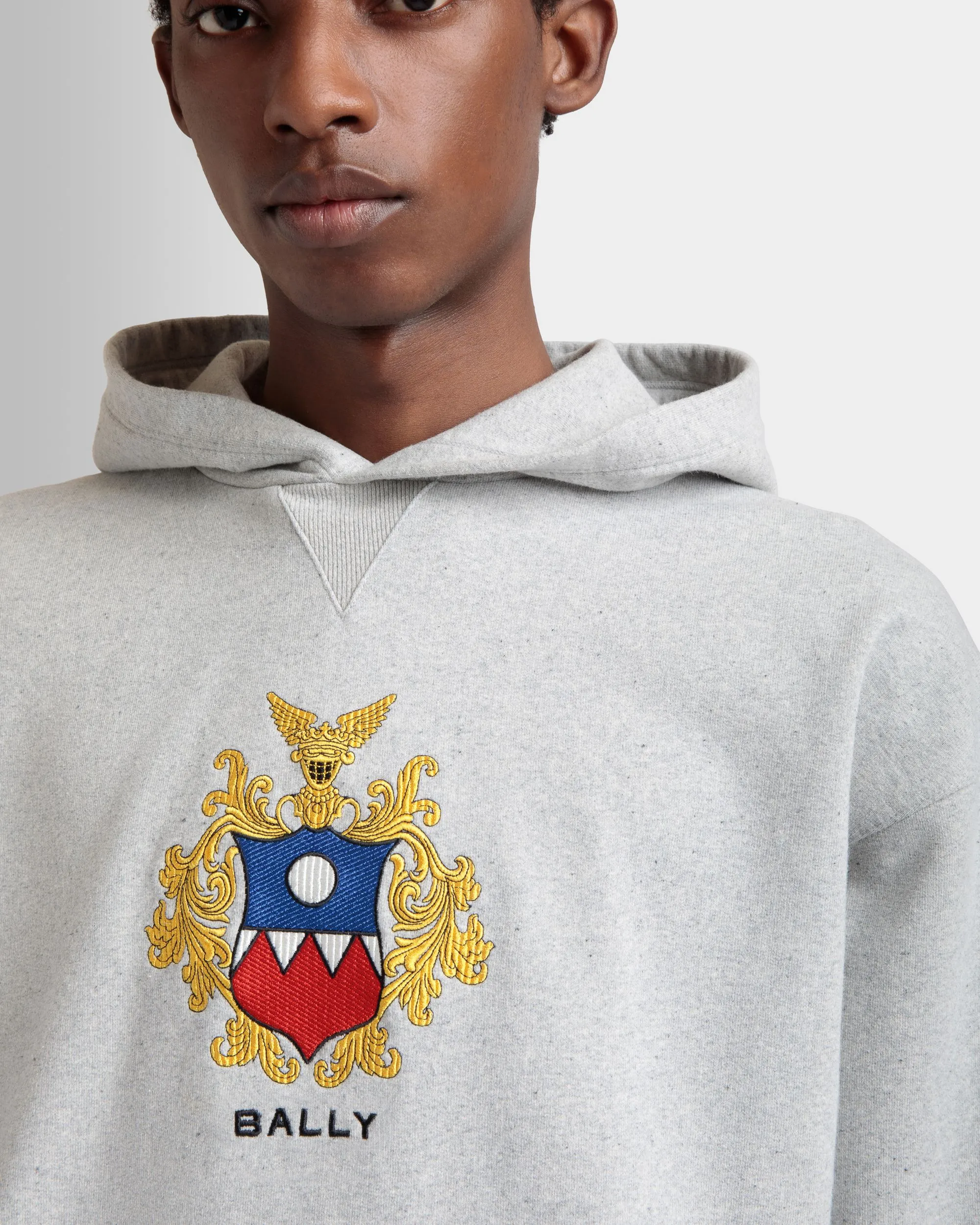 Hoodie With Bally Crest Logo In Grey Melange Cotton 