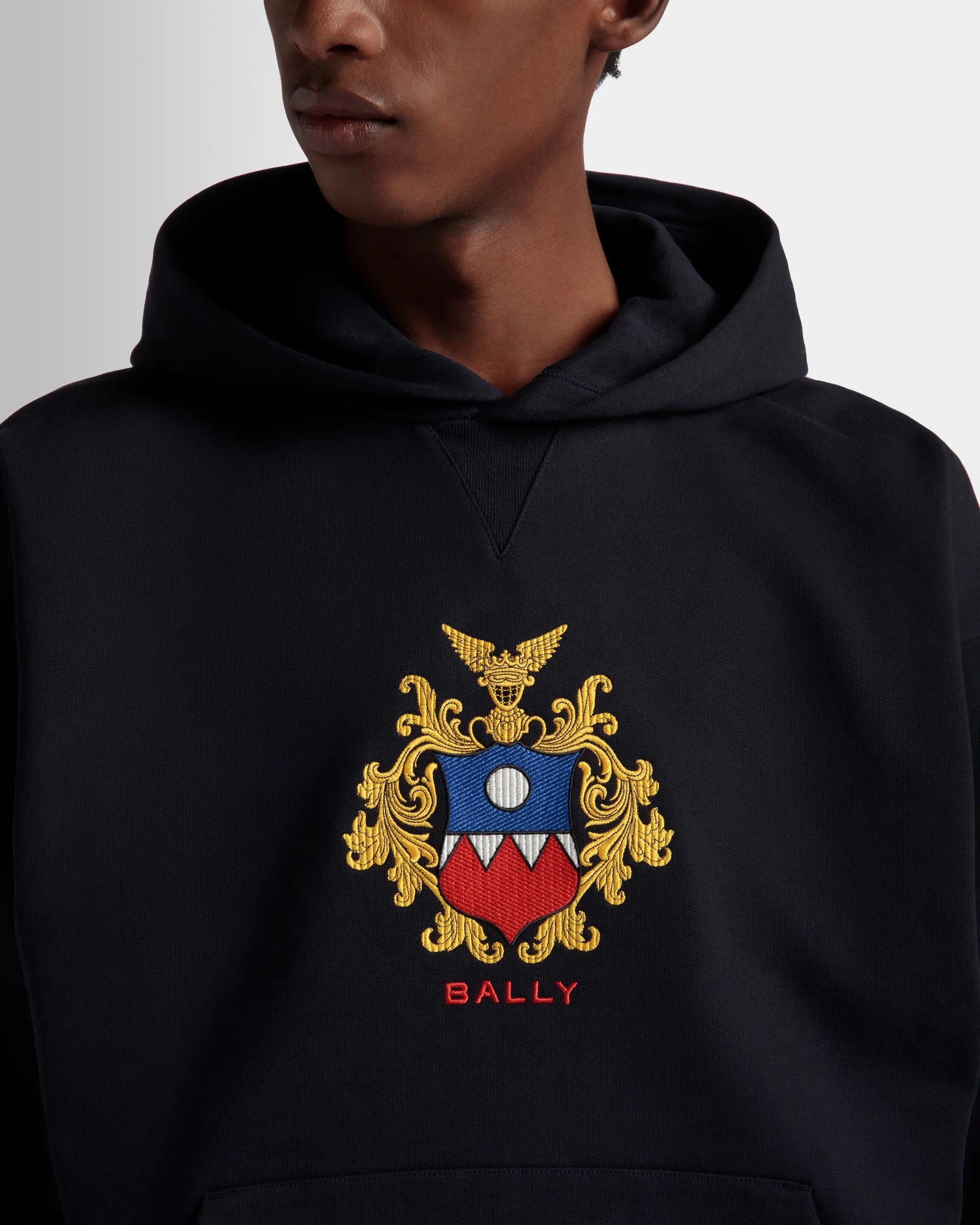 Hoodie With Bally Crest Logo In Navy Blue Cotton 