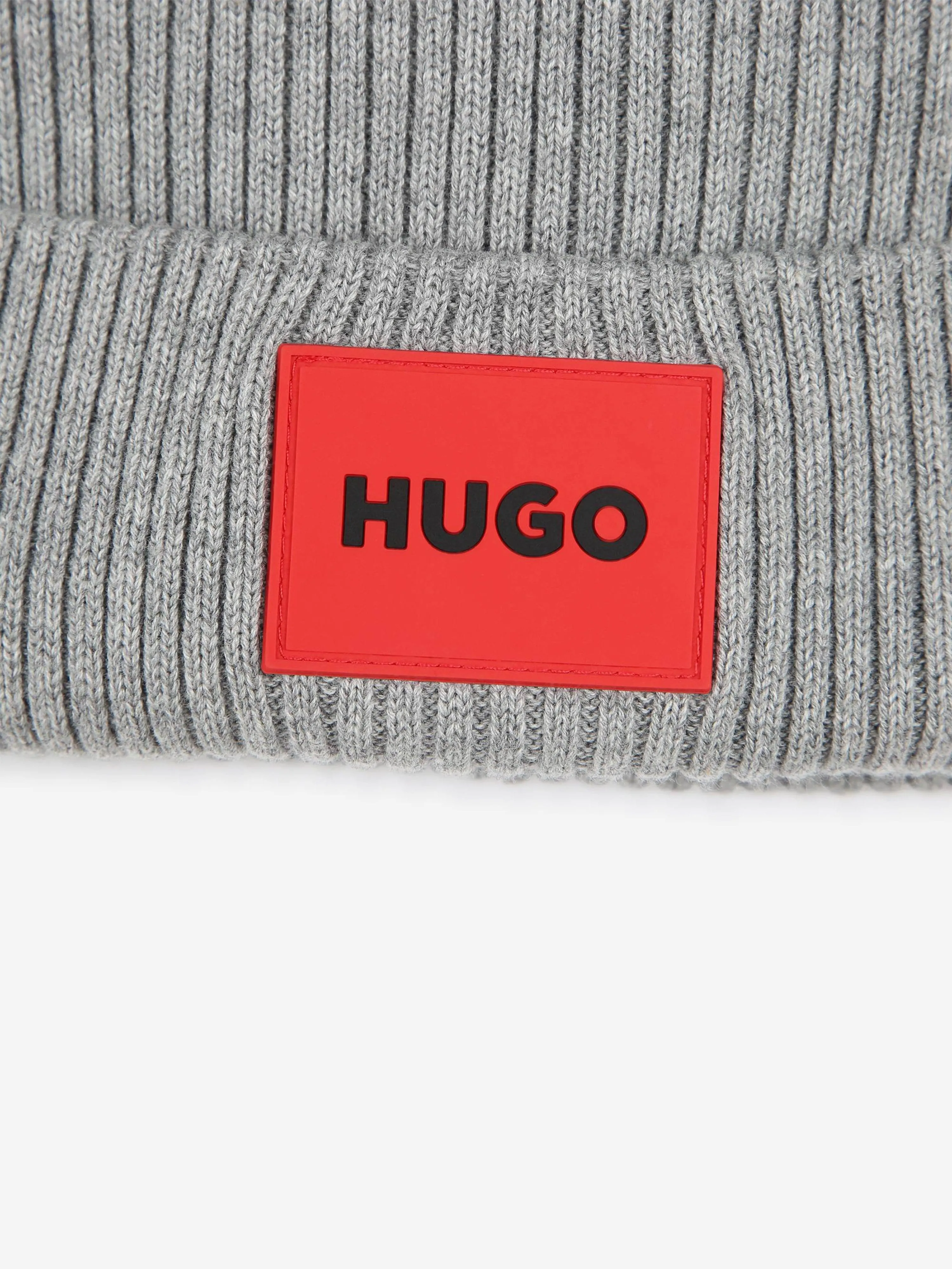 Hugo Kids Knitted Beanie Hat in Grey