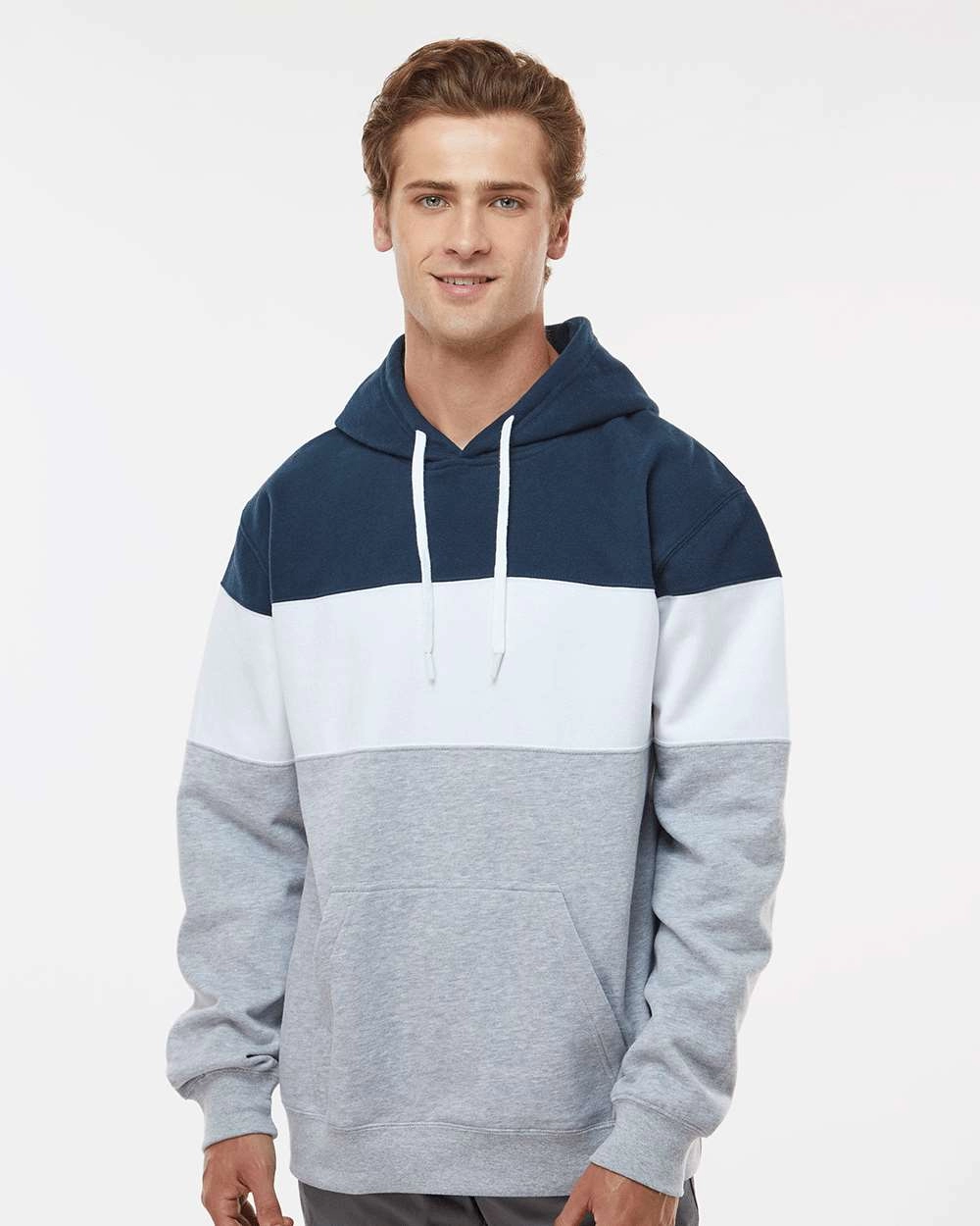 J America 8644 Varsity Fleece Colorblocked Hooded Sweatshirt SKU: 8644