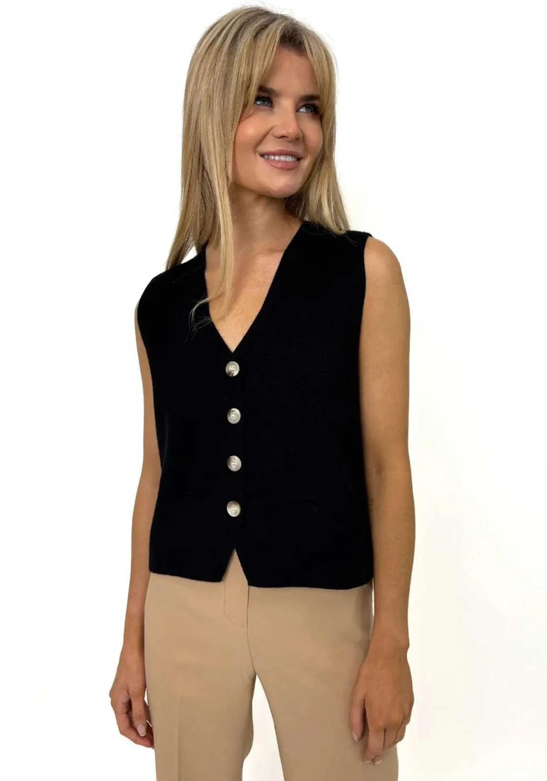 Kate & Pippa Kelly Buttoned Knit Waistcoat, Black