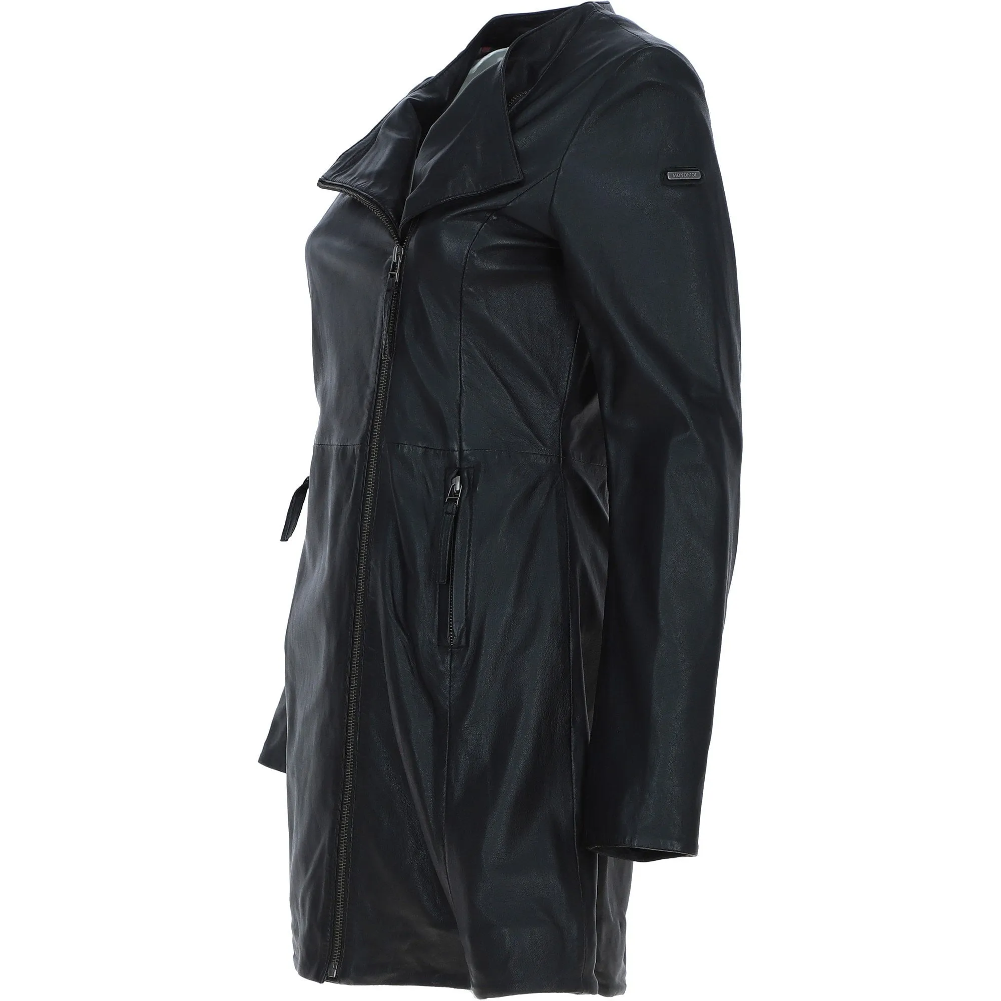 Ladies 3/4 Side Zip Leather Jacket Black: Aroma