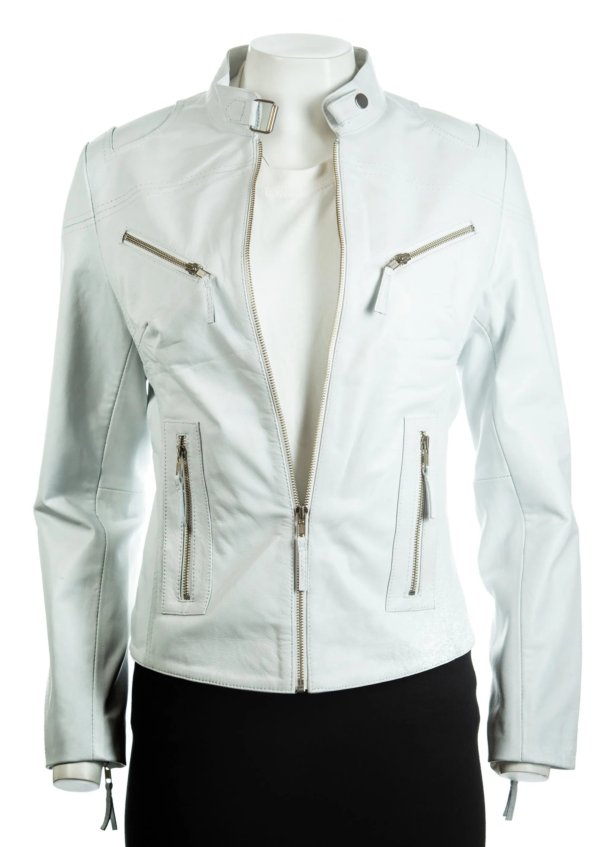 Ladies Antique Tan Slim Fit Biker Style Leather Jacket: Ella