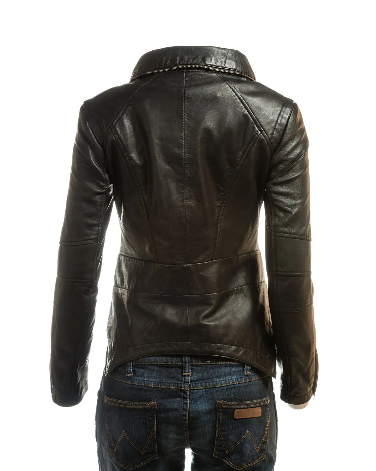 Ladies Dual Collar Biker Style Leather Jacket: Clarissa